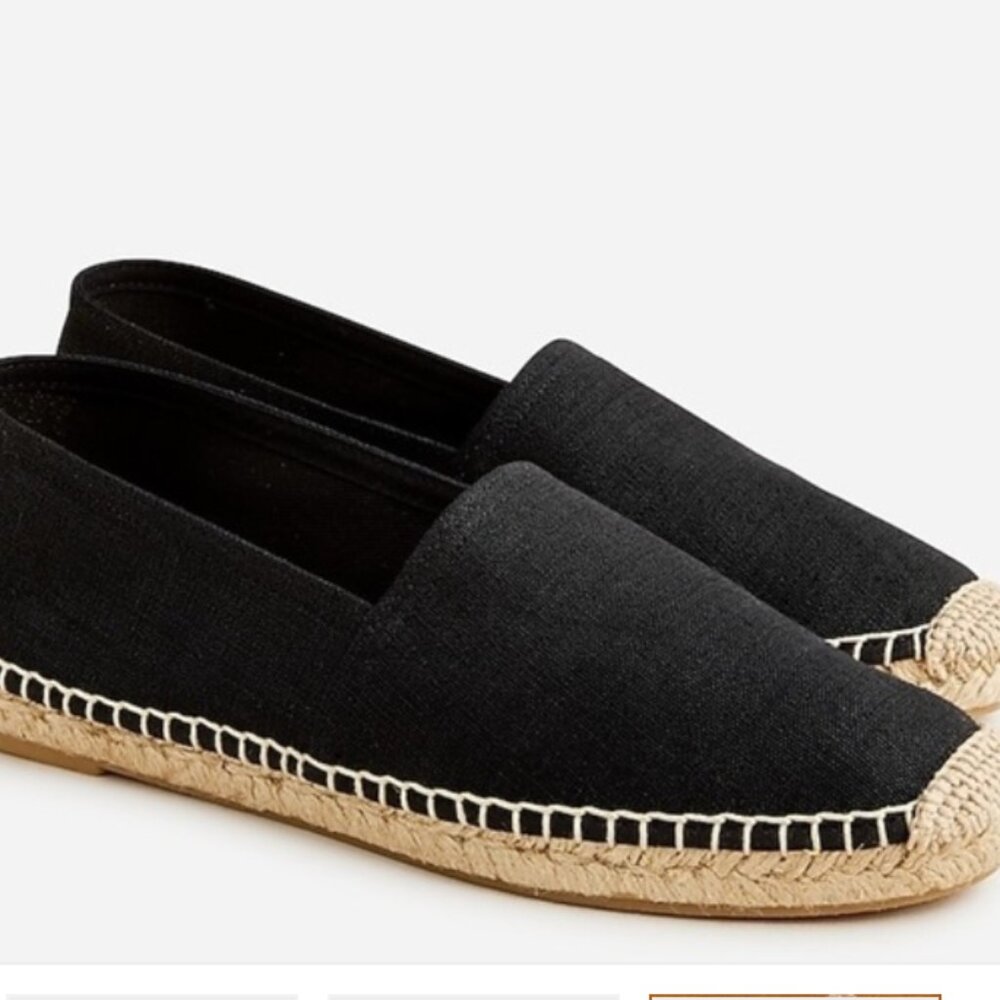 J.CREW Made-in-Spain Espadrille Flats in Linen Dark Green sz 7 BT388 NEW